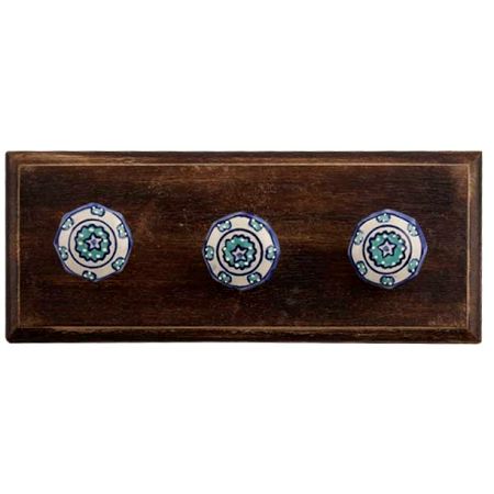 Sea Green Octagon Ceramic Wooden Hooks